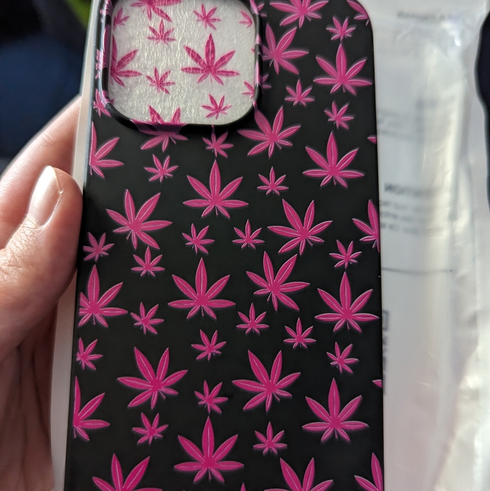 iPhone 13 pro black and pink 420 pot leaf phone case